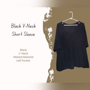 EUC Black Ribbed With Pocket V Neck Too